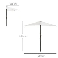 Ombrellone Semicircolare da Parete per Giardino 2.7x1.5 m con Apertura a Manovella, Bianco