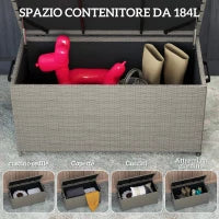 Baule da Esterno da 184L in Rattan PE con Ruote e Rivestimento Interno Impermeabile, 102x52x52 cm, Grigio