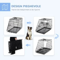 Trasportino per Cani in Metallo e PP, Gabbia per Cani a Trapezio per Auto con Maniglia, 77x47x55cm Nero