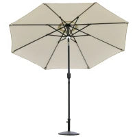 Ombrellone da Giardino Φ270 x 245Acm con Apertura a Manovella e Inclinabile, Luci LED e Pannello Solare, Crema Bianco