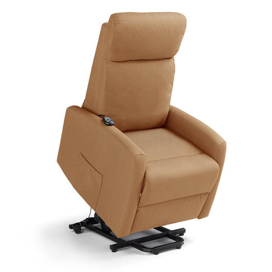 Poltrona relax elettrica Seattle Plus per anziani, 1 motore, 2 ruote, dimensioni contenute, tessuto antimacchia idrorepellente, colore Ambra