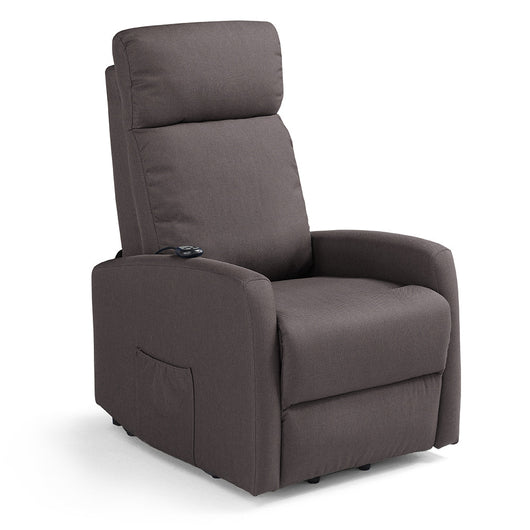 Poltrona relax elettrica Seattle Plus per anziani, 2 motori, 2 ruote, dimensioni contenute, tessuto antimacchia idrorepellente, colore Fango