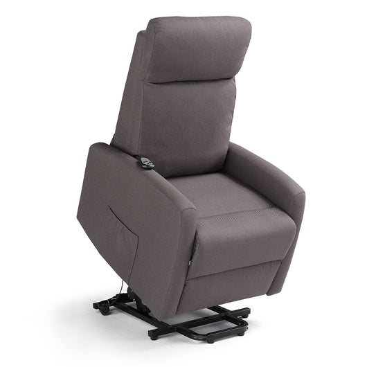 Poltrona relax elettrica Seattle Plus per anziani, 2 motori, 2 ruote, dimensioni contenute, tessuto antimacchia idrorepellente, colore Fango