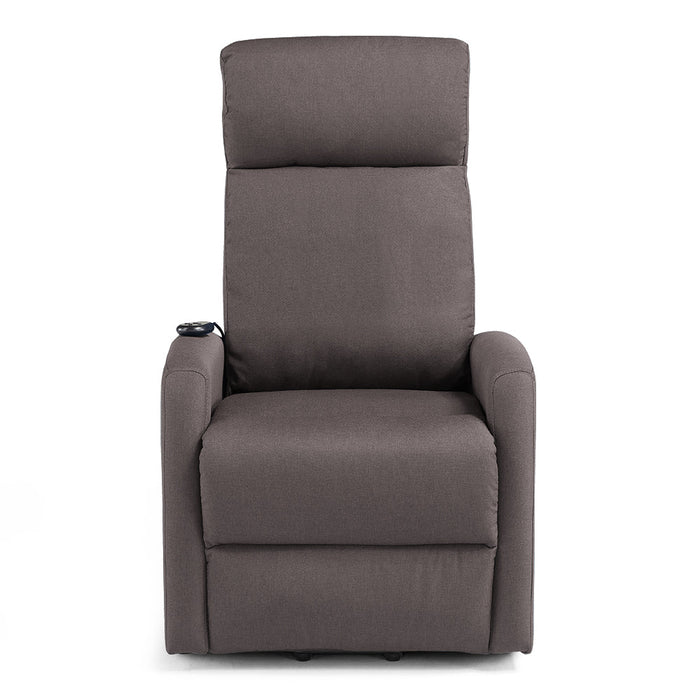 Poltrona relax manuale Seattle per anziani con poggiapiedi, sistema reclinazione, dimensioni contenute ideale per piccoli spazi, rivestimento in tessuto antimacchia idrorepellente, colore Fango