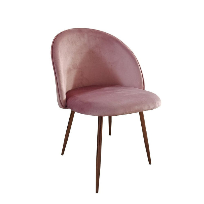 Sedia Despina in tessuto colore rosa e gambe in metallo oro rosa