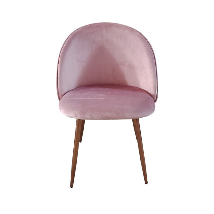 Sedia Despina in tessuto colore rosa e gambe in metallo oro rosa