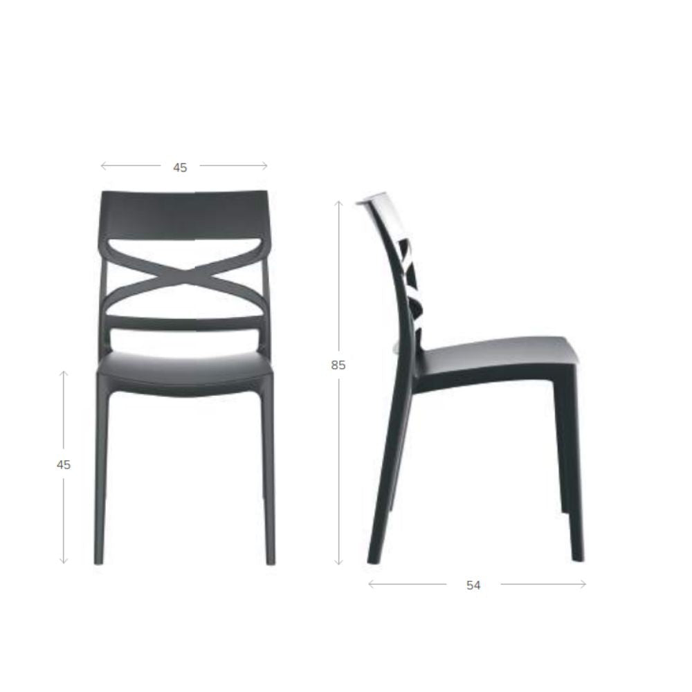 Sedia Flow in polipropilene rinforzata con fibra di vetro colore grigio metal