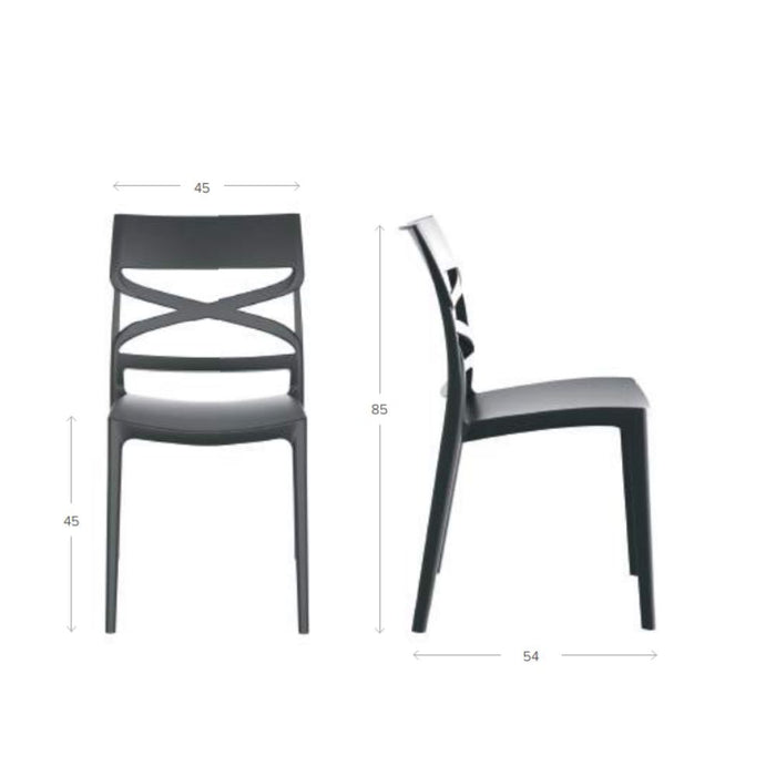 Sedia Flow in polipropilene rinforzata con fibra di vetro colore grigio metal