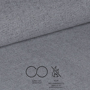 Sedia Simo in tessuto Nordic 16 grigio chiaro con dettaglio posteriore in nabuk Uras 10 antracite e gambe in metallo nere