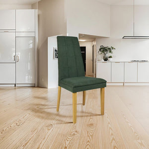 Sedia Tim in legno colore rovere e seduta in tessuto verde