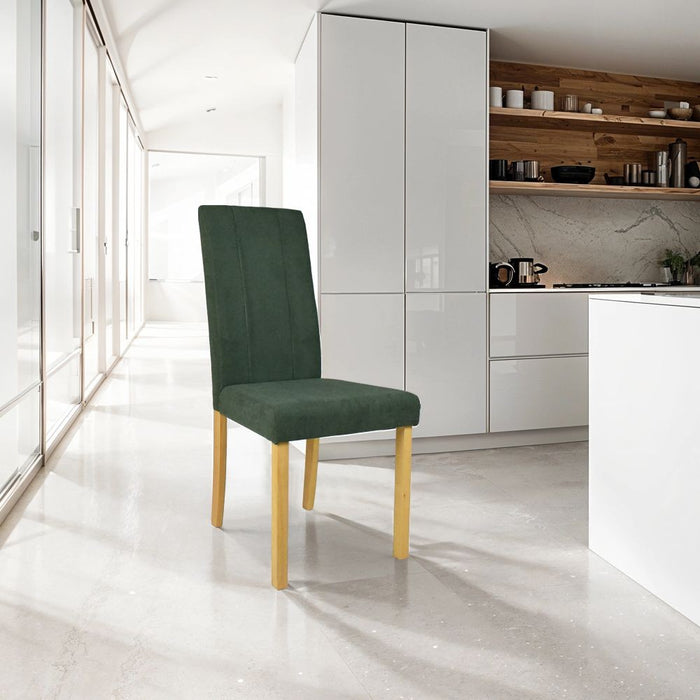 Sedia Tom in legno colore rovere con seduta in tessuto colore verde