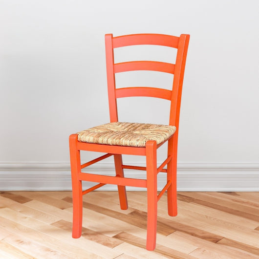 Sedia Venezia colore anilina arancio in legno di faggio con seduta in paglia