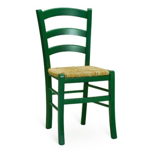 Sedia Venezia colore anilina verde scuro in legno di faggio con seduta in paglia