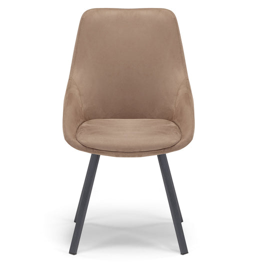 Sedia imbottita per sala da pranzo ASIA, design moderno, gambe in metallo finitura antracite, rivestimento in tessuto idrorepellente effetto scamosciato colore Castagna