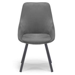 Set 2 sedie imbottita per sala da pranzo ASIA, design moderno, gambe in metallo finitura antracite, rivestimento in tessuto idrorepellente effetto scamosciato colore Grigio Fumo