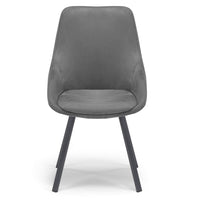 Sedia imbottita per sala da pranzo ASIA, design moderno, gambe in metallo finitura antracite, rivestimento in tessuto idrorepellente effetto scamosciato colore Grigio Fumo