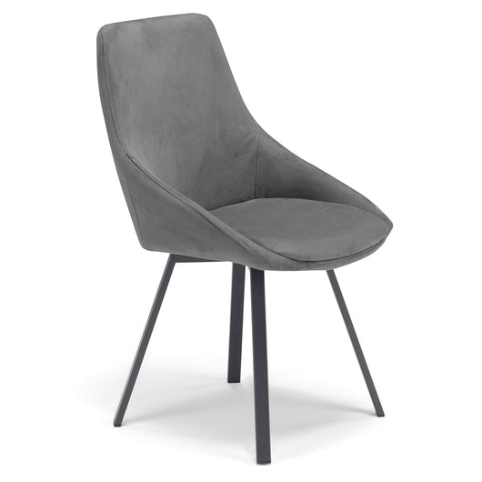 Set 6 sedie imbottita per sala da pranzo ASIA, design moderno, gambe in metallo finitura antracite, rivestimento in tessuto idrorepellente effetto scamosciato colore Grigio Fumo