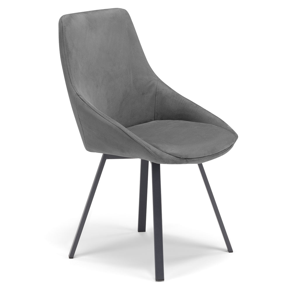 Sedia imbottita per sala da pranzo ASIA, design moderno, gambe in metallo finitura antracite, rivestimento in tessuto idrorepellente effetto scamosciato colore Grigio Fumo