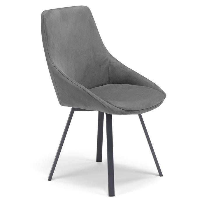 Sedia imbottita per sala da pranzo ASIA, design moderno, gambe in metallo finitura antracite, rivestimento in tessuto idrorepellente effetto scamosciato colore Grigio Fumo