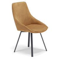 Set 6 sedie imbottita per sala da pranzo ASIA, design moderno, gambe in metallo finitura antracite, rivestimento in tessuto idrorepellente effetto scamosciato colore Senape