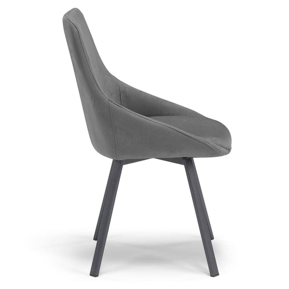 Sedia imbottita per sala da pranzo ASIA, design moderno, gambe in metallo finitura antracite, rivestimento in tessuto idrorepellente effetto scamosciato colore Grigio Fumo