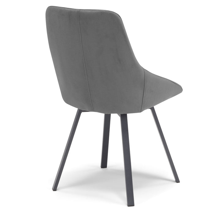 Set 2 sedie imbottita per sala da pranzo ASIA, design moderno, gambe in metallo finitura antracite, rivestimento in tessuto idrorepellente effetto scamosciato colore Grigio Fumo