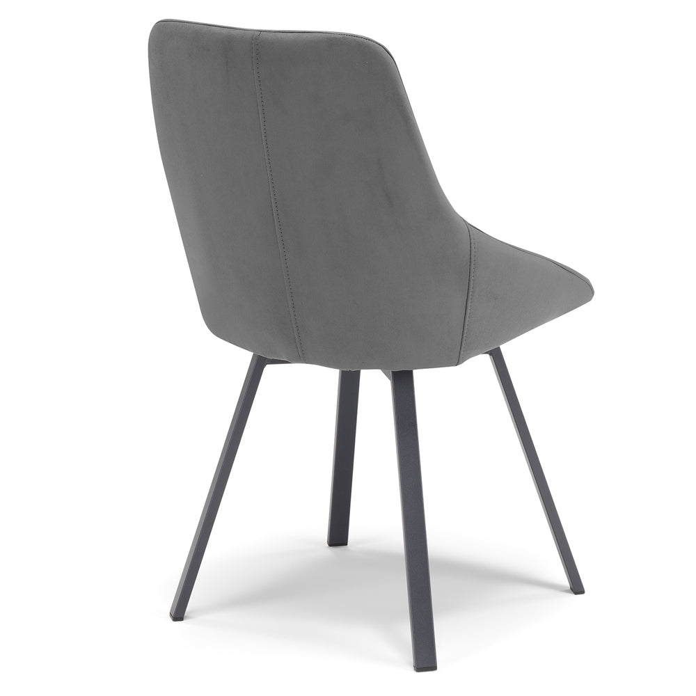 Sedia imbottita per sala da pranzo ASIA, design moderno, gambe in metallo finitura antracite, rivestimento in tessuto idrorepellente effetto scamosciato colore Grigio Fumo