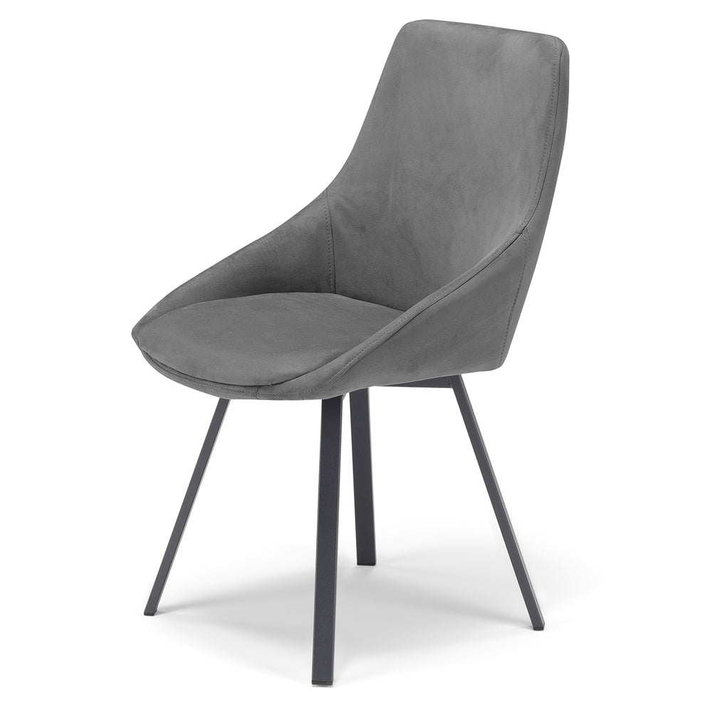 Sedia imbottita per sala da pranzo ASIA, design moderno, gambe in metallo finitura antracite, rivestimento in tessuto idrorepellente effetto scamosciato colore Grigio Fumo