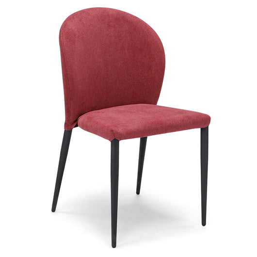 Set 2 sedie imbottite per sala da pranzo GHIBLI, 100% MADE IN ITALY, design moderno, rivestimento in tessuto morbido idrorepellente colore Bordeaux, gambe coniche robuste in metallo