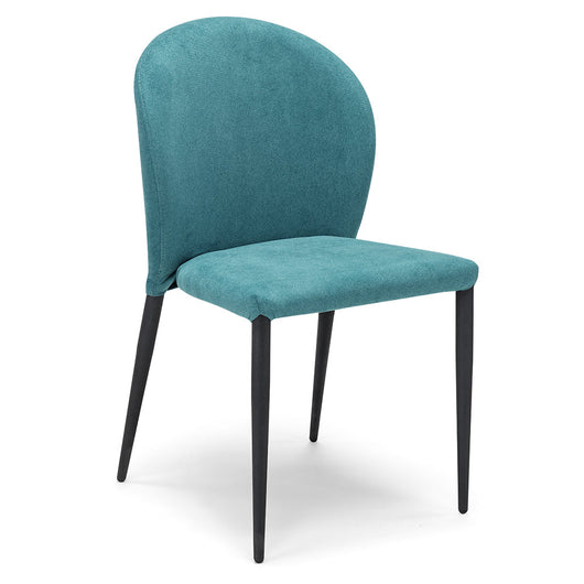 Set 2 sedie imbottite per sala da pranzo GHIBLI, 100% MADE IN ITALY, design moderno, rivestimento in tessuto morbido idrorepellente colore Turchese, gambe coniche robuste in metallo
