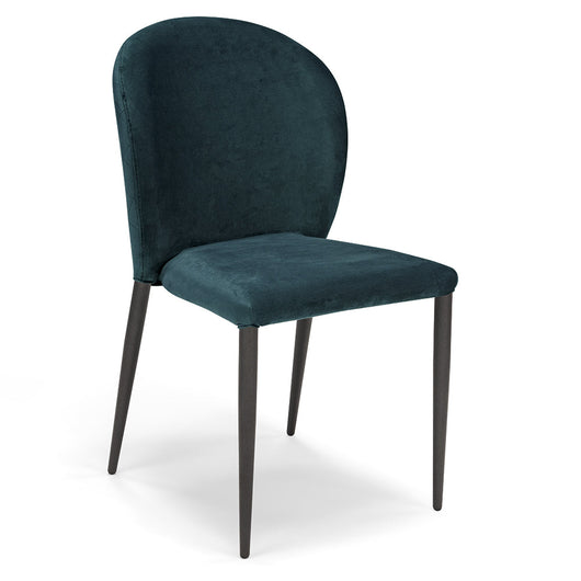 Set 4 sedie da pranzo imbottite in velluto GHIBLI LUX MADE IN ITALY, schienale a poltroncina, gambe robuste in metallo, design moderno, tessuto idrorepellente, colore Blu Notte