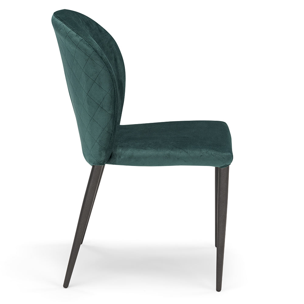 Set 4 sedie da pranzo imbottite in velluto GHIBLI LUX MADE IN ITALY, schienale a poltroncina, gambe robuste in metallo, design moderno, tessuto idrorepellente, colore Verde Petrolio