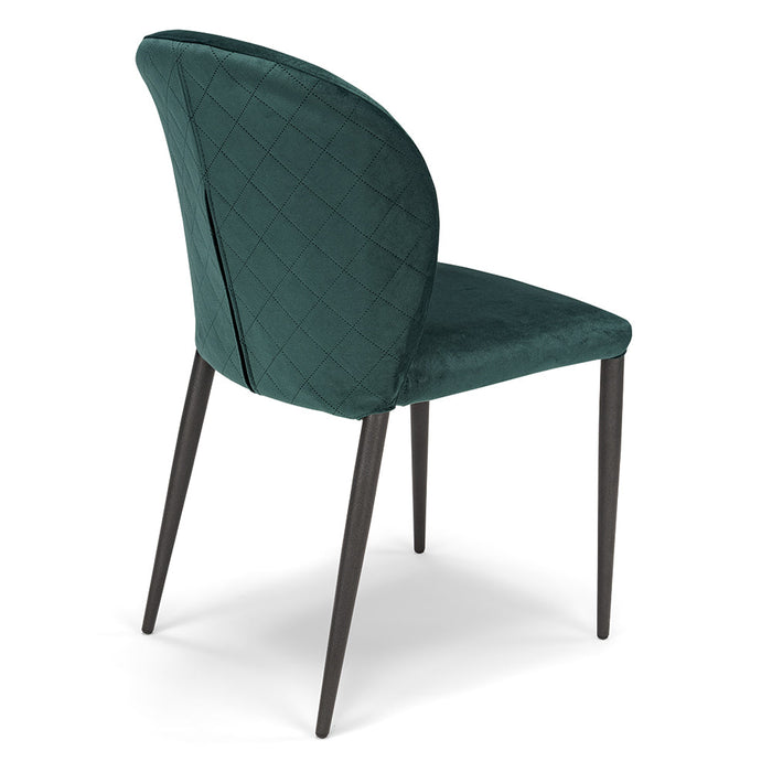 Set 4 sedie da pranzo imbottite in velluto GHIBLI LUX MADE IN ITALY, schienale a poltroncina, gambe robuste in metallo, design moderno, tessuto idrorepellente, colore Verde Petrolio