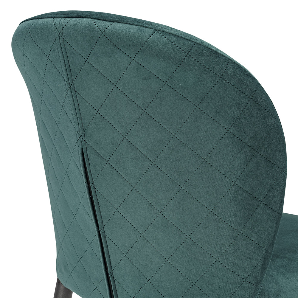 Set 4 sedie da pranzo imbottite in velluto GHIBLI LUX MADE IN ITALY, schienale a poltroncina, gambe robuste in metallo, design moderno, tessuto idrorepellente, colore Verde Petrolio