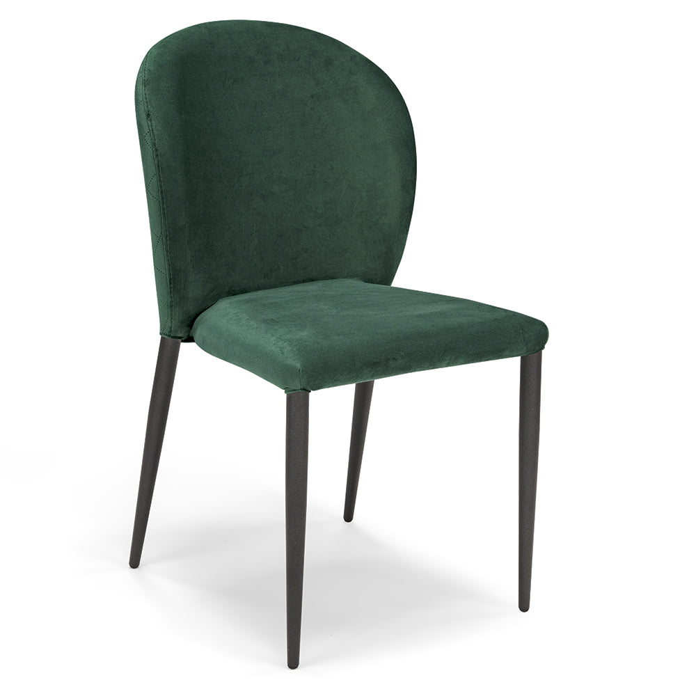 Set 4 sedie da pranzo imbottite in velluto GHIBLI LUX MADE IN ITALY, schienale a poltroncina, gambe robuste in metallo, design moderno, tessuto idrorepellente, colore Verde Smeraldo