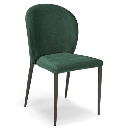 Set 4 sedie da pranzo imbottite in velluto GHIBLI LUX MADE IN ITALY, schienale a poltroncina, gambe robuste in metallo, design moderno, tessuto idrorepellente, colore Verde Smeraldo