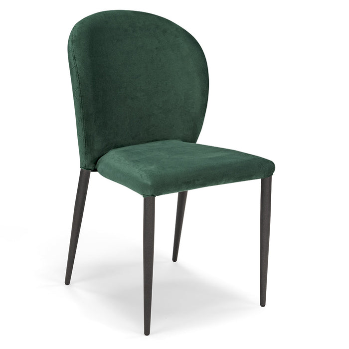 Set 4 sedie da pranzo imbottite in velluto GHIBLI LUX MADE IN ITALY, schienale a poltroncina, gambe robuste in metallo, design moderno, tessuto idrorepellente, colore Verde Smeraldo