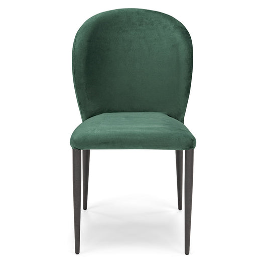 Sedia da pranzo imbottita in velluto GHIBLI LUX, 100% MADE IN ITALY, schienale a poltroncina, gambe robuste in metallo, design moderno, tessuto idrorepellente colore Verde Smeraldo
