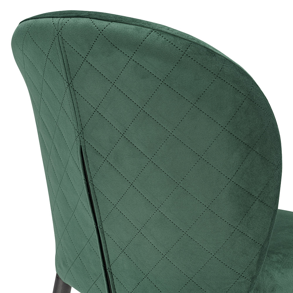 Set 2 sedie da pranzo imbottite in velluto GHIBLI LUX MADE IN ITALY, schienale a poltroncina, gambe robuste in metallo, design moderno, tessuto idrorepellente, colore Verde Smeraldo