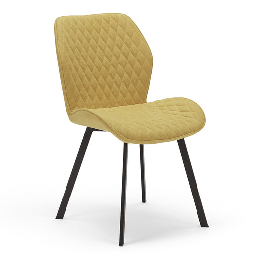 Sedia imbottita modello GIORGIA per interni, design moderno, gambe quadre robuste in metallo effetto ghisa, schienale e seduta rivestiti con tessuto effetto trapuntato morbido al tatto colore Senape