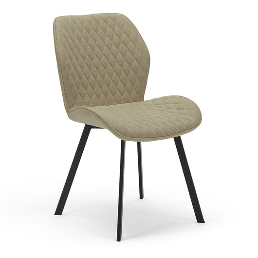 Sedia imbottita modello GIORGIA per interni, design moderno, gambe quadre robuste in metallo effetto ghisa, schienale e seduta rivestiti con tessuto effetto trapuntato morbido al tatto colore Tortora