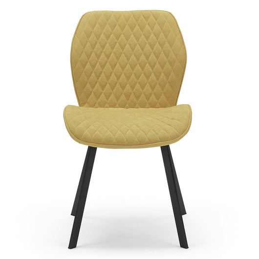 Sedia imbottita modello GIORGIA per interni, design moderno, gambe quadre robuste in metallo effetto ghisa, schienale e seduta rivestiti con tessuto effetto trapuntato morbido al tatto colore Senape