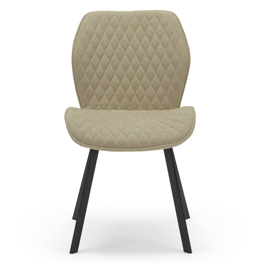 Sedia imbottita modello GIORGIA per interni, design moderno, gambe quadre robuste in metallo effetto ghisa, schienale e seduta rivestiti con tessuto effetto trapuntato morbido al tatto colore Tortora