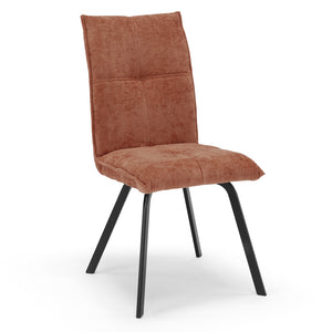 Sedia imbottita per sala da pranzo LETIZIA, design moderno, gambe robuste in metallo, rivestimento in tessuto spesso e idrorepellente effetto tridimensionale, colore Terra