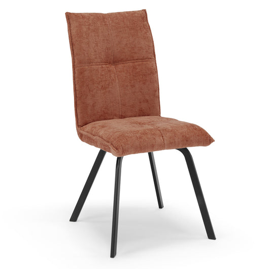 Sedia imbottita per sala da pranzo LETIZIA, design moderno, gambe robuste in metallo, rivestimento in tessuto spesso e idrorepellente effetto tridimensionale, colore Terra