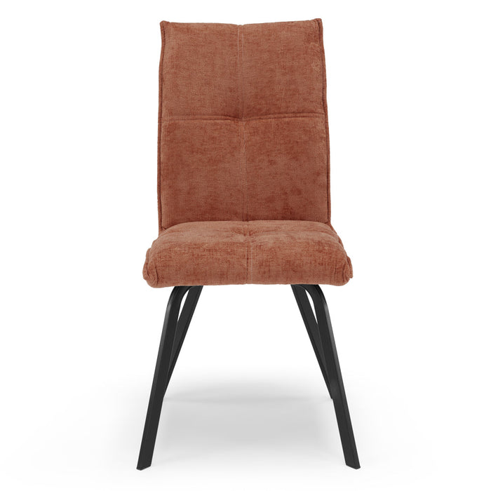 Sedia imbottita per sala da pranzo LETIZIA, design moderno, gambe robuste in metallo, rivestimento in tessuto spesso e idrorepellente effetto tridimensionale, colore Terra