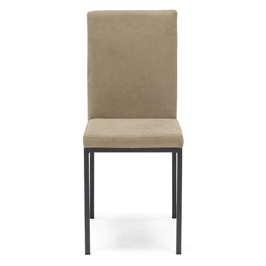 Sedia imbottita LICYA PLUS, ideale per sala da pranzo, soggiorno, ufficio, tessuto scamosciato colore Camel Vintage con struttura Ghisa, Design moderno