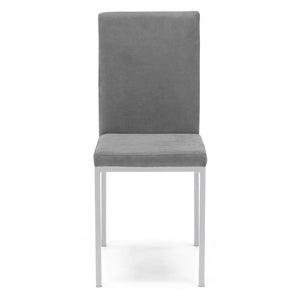 Set 4 sedie imbottite LICYA PLUS, ideale per sala da pranzo, soggiorno, ufficio, tessuto scamosciato colore Grigio con struttura Bianco Opaco, Design moderno