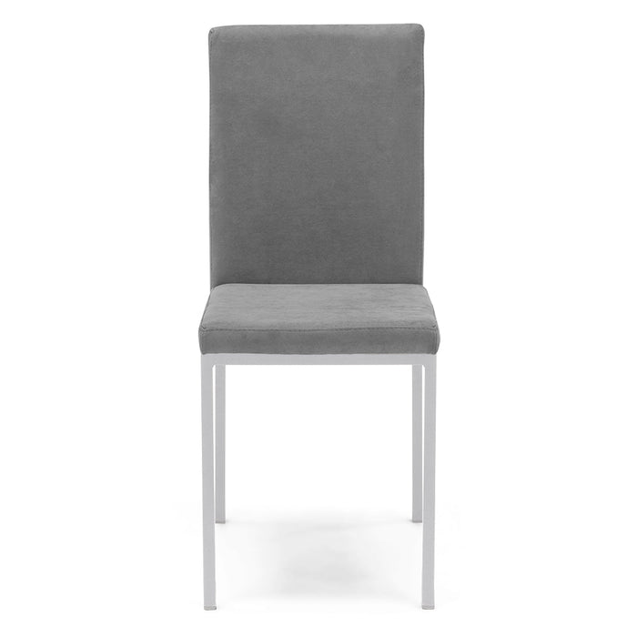 Set 4 sedie imbottite LICYA PLUS, ideale per sala da pranzo, soggiorno, ufficio, tessuto scamosciato colore Grigio con struttura Bianco Opaco, Design moderno