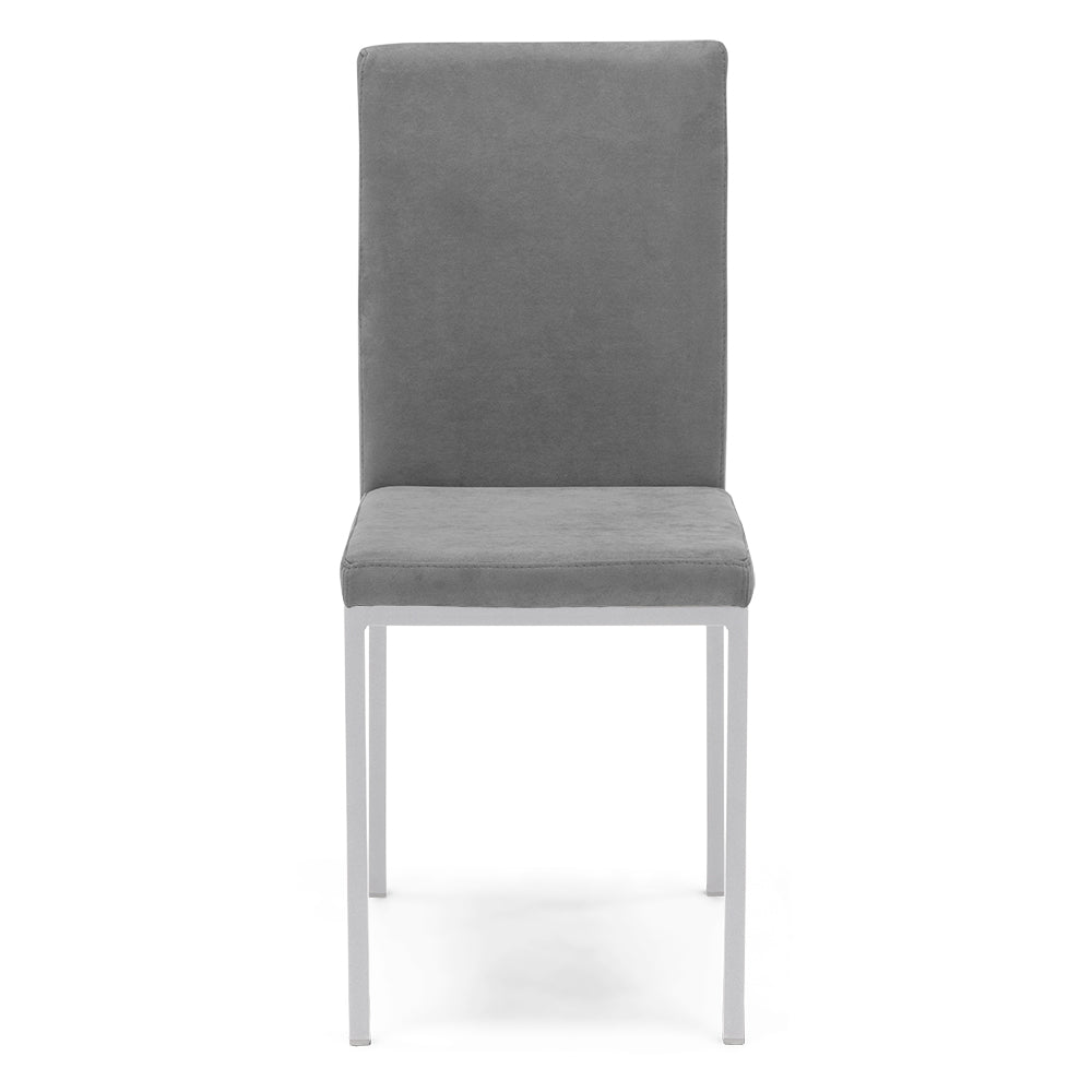 Set 2 sedie imbottite LICYA PLUS, ideale per sala da pranzo, soggiorno, ufficio, tessuto scamosciato colore Grigio con struttura Bianco Opaco, Design moderno